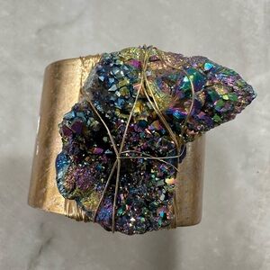 Gold Cuff Bracelet with Multicolor Crystal